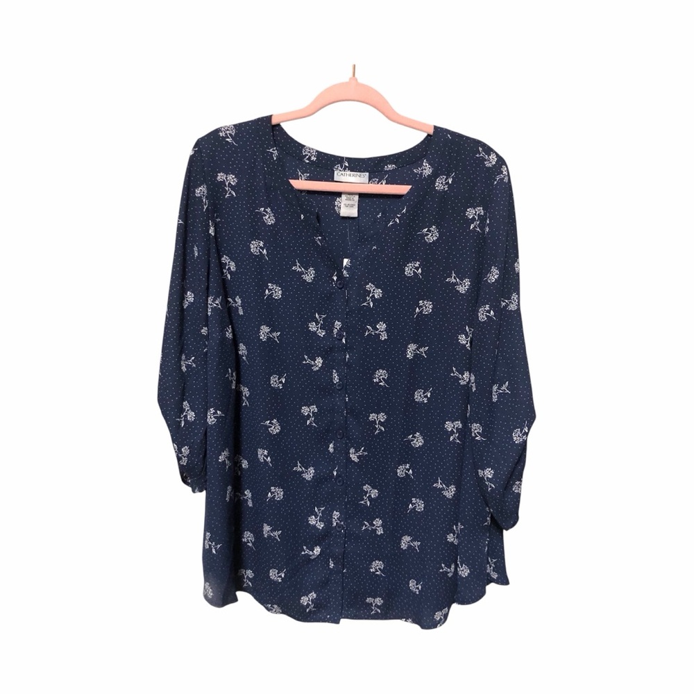 NWT Catherines Women's Navy Floral Blouse (1X/18W/20W)